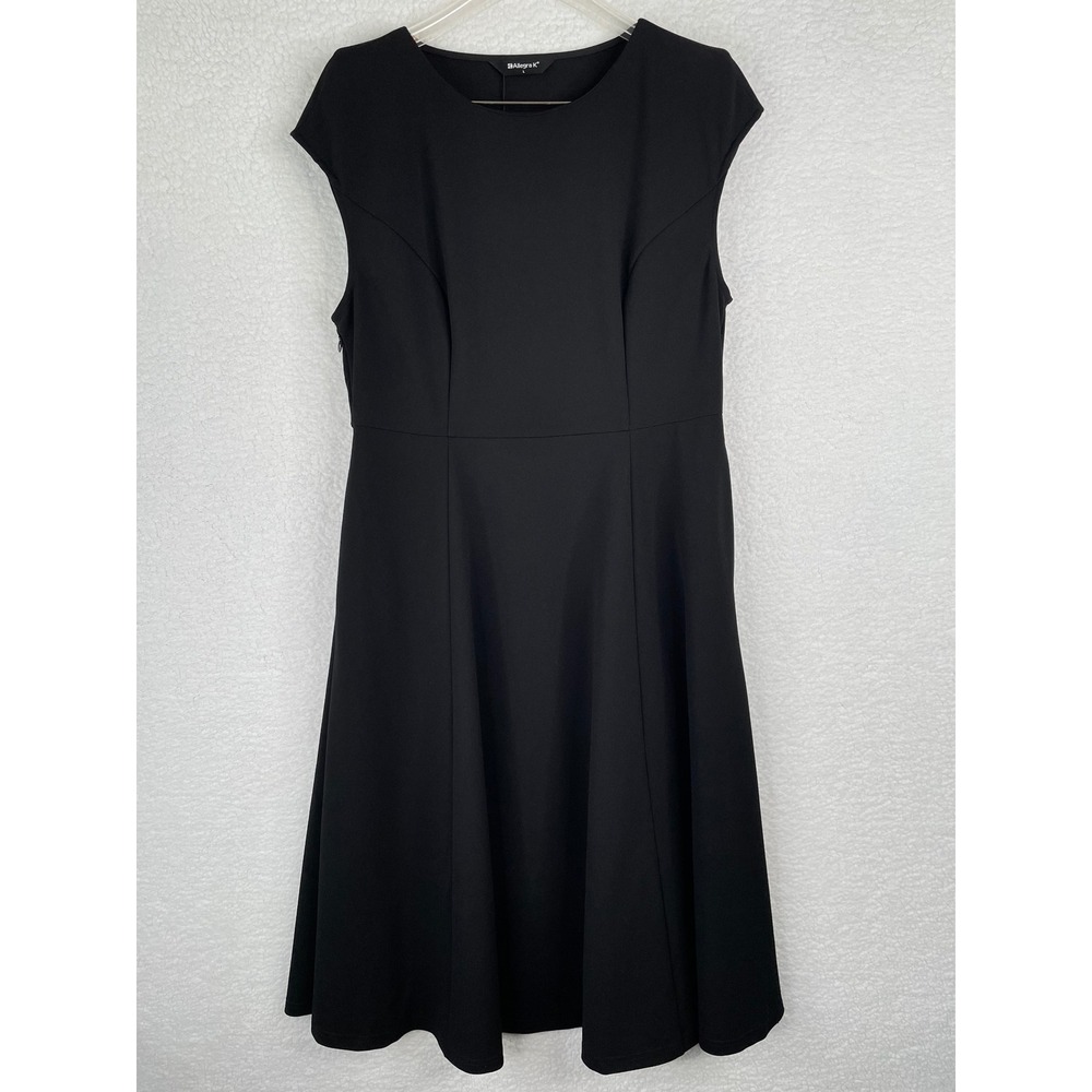 Allegra K Womens Size Large Black Cap Sleeve Fit and Flare Knee Length Dress NWT